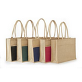 All Natural 2 Tone Jute Burlap Shopping Tote Bag with Large Front Pocket